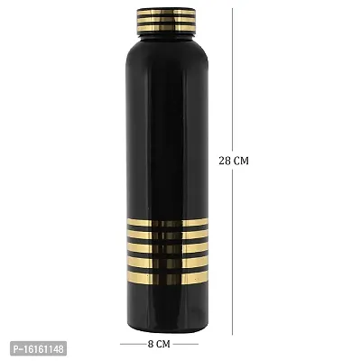 Golden Strip Design Black Plastic Water Bottles For Fridge Office School Gym Black Color 5 Piece Set-thumb2