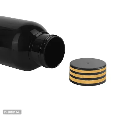 Golden Strip Design Black Plastic Water Bottles For Fridge Office School Gym Black Color 5 Piece Set-thumb3