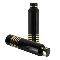Golden Strip Design Black Plastic Water Bottles For Fridge Office School Gym Black Color 5 Piece Set-thumb3