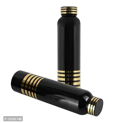 Golden Strip Design Black Plastic Water Bottles For Fridge Office School Gym Black Color 5 Piece Set-thumb4