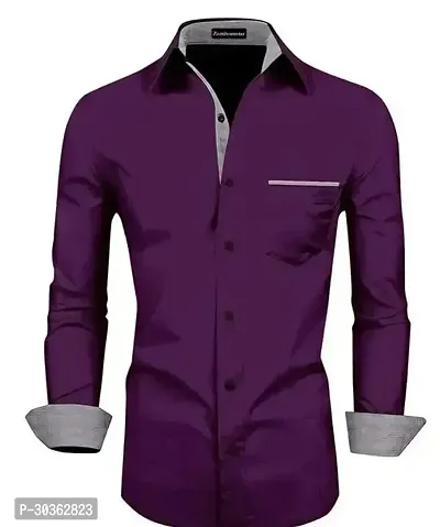 Reliable Purple Cotton Blend Solid Long Sleeves Casual Shirt For Men-thumb0