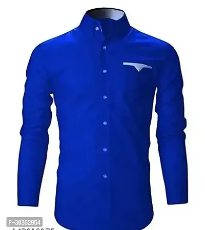 Reliable Blue Cotton Blend Solid Long Sleeves Casual Shirt For Men-thumb0