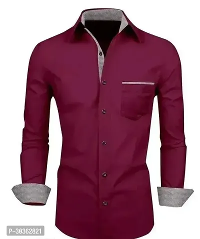 Reliable Magenta Cotton Blend Solid Long Sleeves Casual Shirt For Men-thumb0