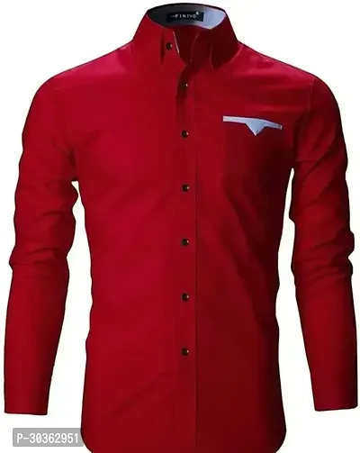 Reliable Red Cotton Blend Solid Long Sleeves Casual Shirt For Men