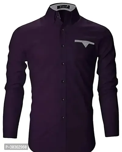 Reliable Purple Cotton Blend Solid Long Sleeves Casual Shirt For Men-thumb0