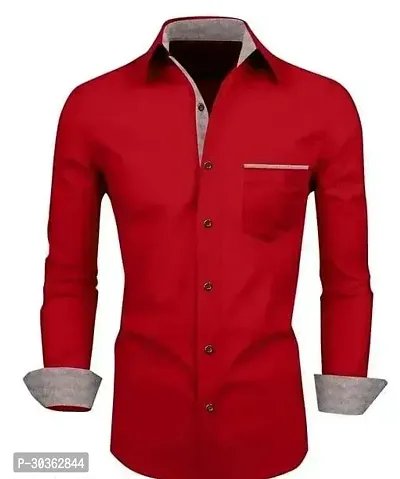 Reliable Red Cotton Blend Solid Long Sleeves Casual Shirt For Men-thumb0