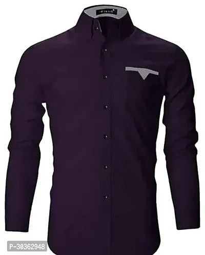 Reliable Purple Cotton Blend Solid Long Sleeves Casual Shirt For Men-thumb0