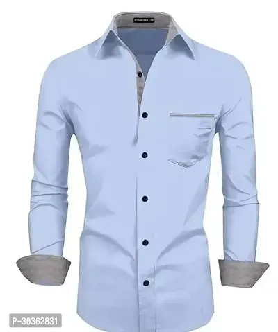 Reliable Blue Cotton Blend Solid Long Sleeves Casual Shirt For Men-thumb0