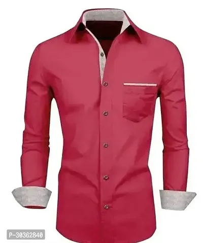 Reliable Red Cotton Blend Solid Long Sleeves Casual Shirt For Men-thumb0