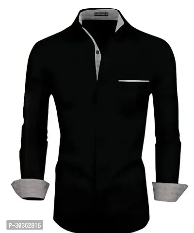 Reliable Black Cotton Blend Solid Long Sleeves Casual Shirt For Men-thumb0