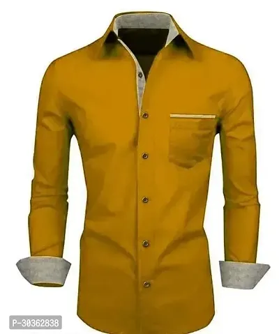 Reliable Yellow Cotton Blend Solid Long Sleeves Casual Shirt For Men-thumb0