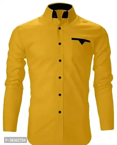 Reliable Yellow Polycotton Solid Long Sleeves Casual Shirt For Men-thumb0