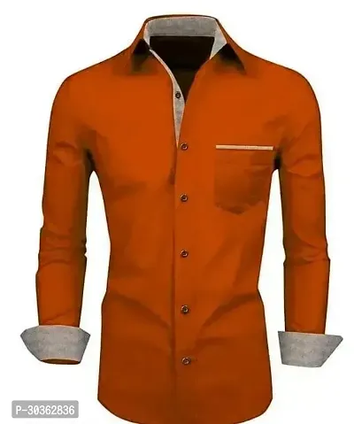 Reliable Orange Cotton Blend Solid Long Sleeves Casual Shirt For Men