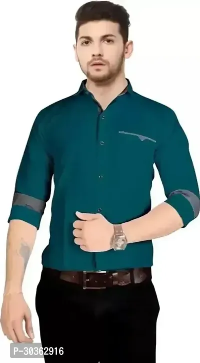 Reliable Green Cotton Blend Solid Long Sleeves Casual Shirt For Men-thumb0