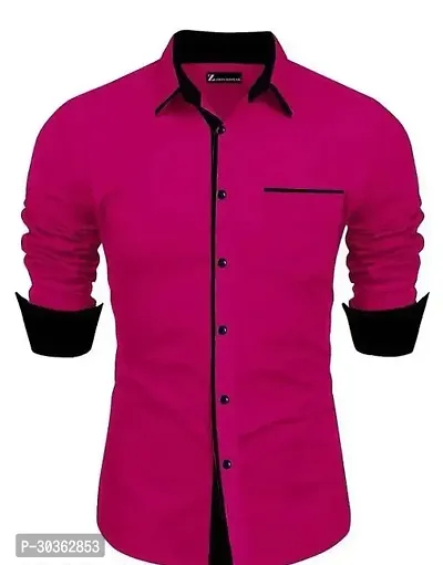 Reliable Magenta Polycotton Solid Long Sleeves Casual Shirt For Men-thumb0