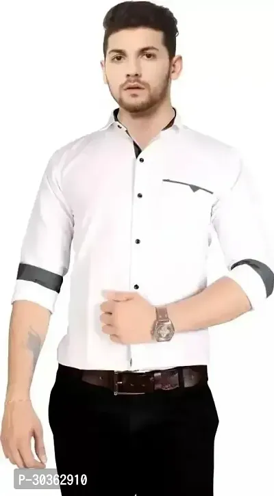 Reliable White Cotton Blend Solid Long Sleeves Casual Shirt For Men