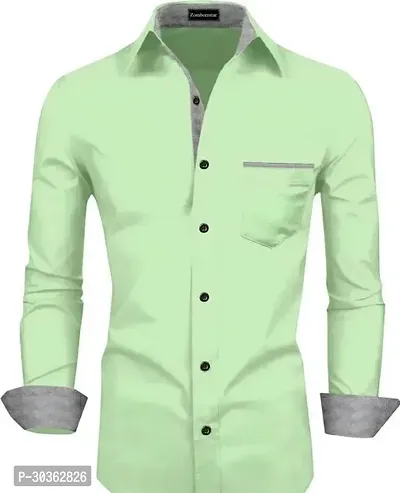 Reliable Green Cotton Blend Solid Long Sleeves Casual Shirt For Men-thumb0