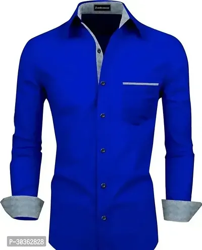 Reliable Blue Cotton Blend Solid Long Sleeves Casual Shirt For Men-thumb0