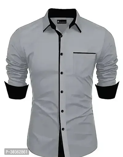 Reliable Grey Polycotton Solid Long Sleeves Casual Shirt For Men-thumb0