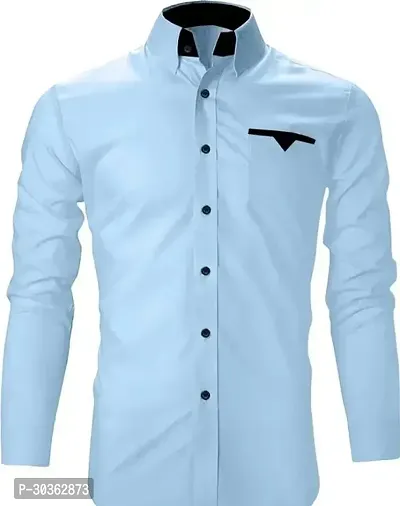 Reliable Blue Polycotton Solid Long Sleeves Casual Shirt For Men-thumb0