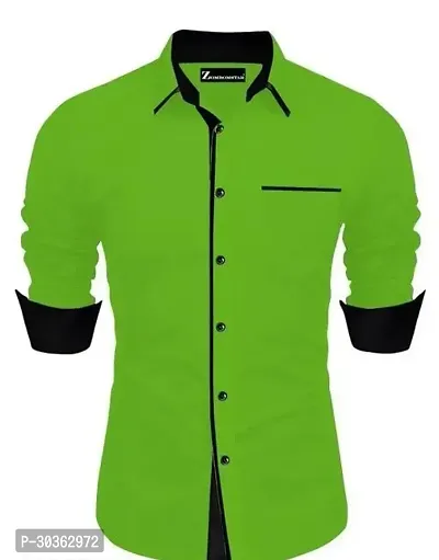 Reliable Green Polycotton Solid Long Sleeves Casual Shirt For Men-thumb0