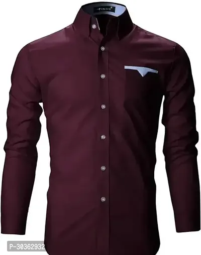 Reliable Maroon Cotton Blend Solid Long Sleeves Casual Shirt For Men-thumb0