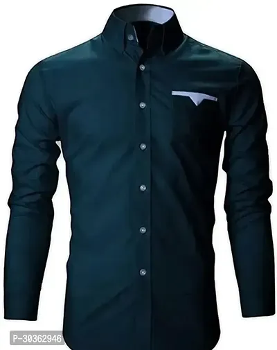 Reliable Green Cotton Blend Solid Long Sleeves Casual Shirt For Men