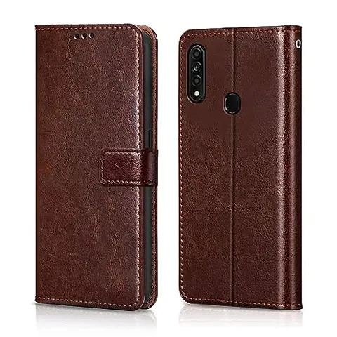 Cloudza Vivo Z1 Pro Flip Back Cover | PU Leather Flip Cover Wallet Case with TPU Silicone Case Back Cover for Vivo Z1 Pro Brown