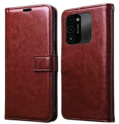 Cloudza Tecno Spark 9 Flip Back Cover | PU Leather Flip Cover Wallet Case with TPU Silicone Case Back Cover for Tecno Spark 9 Brown