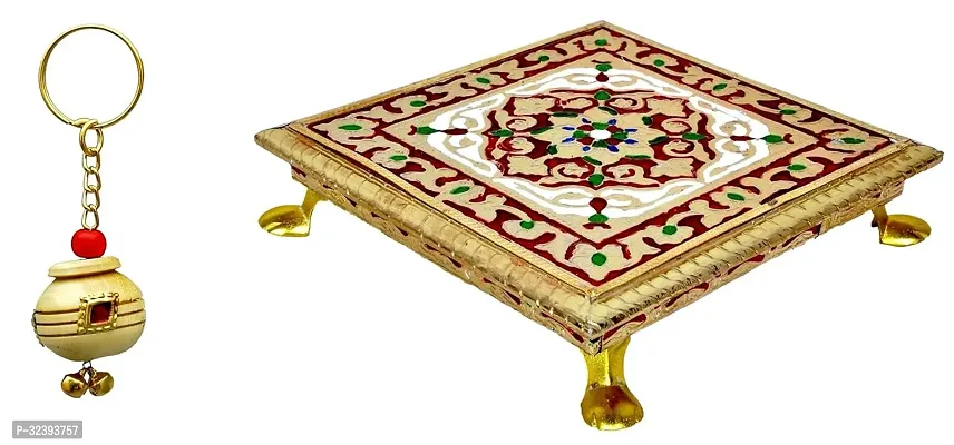 Genius Bird Pooja Chowki Pata Flower 18 x 18 x 4.5 cm with Key Chain-thumb0