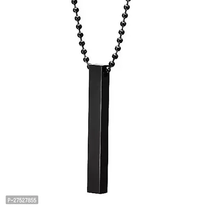 Trendy 3D Vertical Black Bar Cuboid Stick Stainless Steel Locket Necklace Chain Pendant For Mens And Boys-thumb0