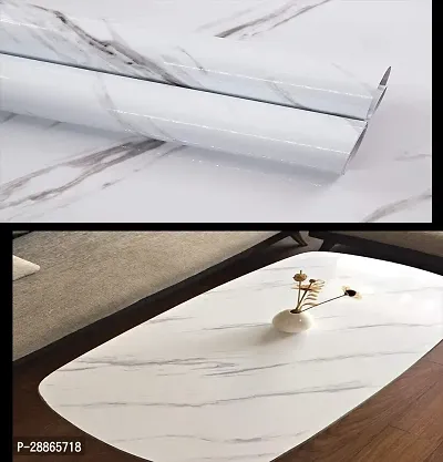 White Marble Wallpaper Oil Proof Waterproof Floor Tiles Stickers Waterproof Large Wall Paper for Home and Kitchen Decor (White Marble) (200 X 60) CM-thumb3