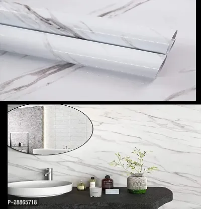 White Marble Wallpaper Oil Proof Waterproof Floor Tiles Stickers Waterproof Large Wall Paper for Home and Kitchen Decor (White Marble) (200 X 60) CM