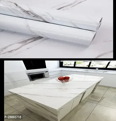 White Marble Wallpaper Oil Proof Waterproof Floor Tiles Stickers Waterproof Large Wall Paper for Home and Kitchen Decor (White Marble) (200 X 60) CM-thumb4