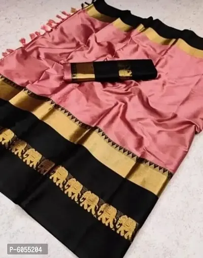 Stylish Cotton Silk Haathi Jacquard Border Saree With Blouse Piece