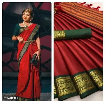 Cotton Silk Jacquard Border Sarees with Blouse Piece-thumb0