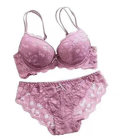 OFNITE Enterprise Women's Lace Push Up for Honymoon Underwired Solid Lingerie Set