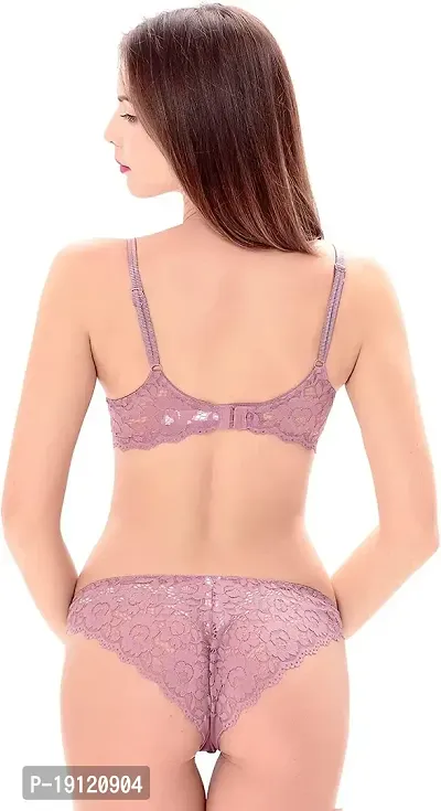 Stylish Purple Solid Bra And Panty Set For Women-thumb3