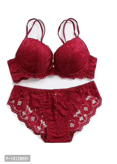 Stylish Maroon Solid Bra And Panty Set For Women-thumb0