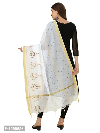 Nimidiya Girl?s Hand Block Printed With Natural Dyes Chanderi Silk Dupatta White 2.25 Mt (WHITE)-thumb3