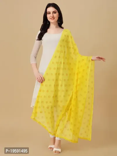 Nimidiya Beautiful Chiffon Flower Hand Print dupatta with Pum Pum Less for Women and Girls (LEMON YELLOW)