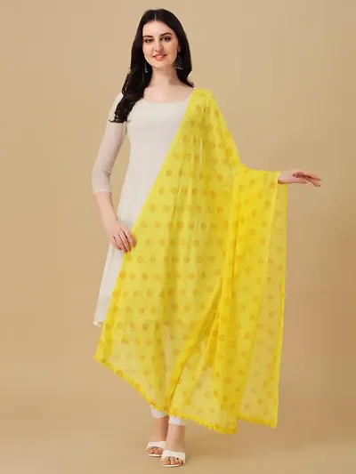 Nimidiya Beautiful Chiffon Flower Hand Print dupatta with Pum Pum Less for Women and Girls (LEMON YELLOW)