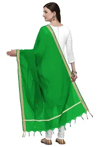 Nimidiya Chanderi Silk Dupatta Solid Women Fashion Chunni Banarsi Golden Border Dupatta (Green)-thumb2