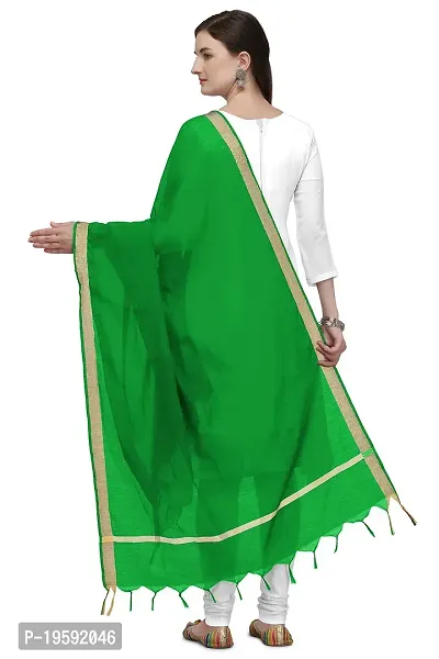 Nimidiya Chanderi Silk Dupatta Solid Women Fashion Chunni Banarsi Golden Border Dupatta (Green)-thumb3