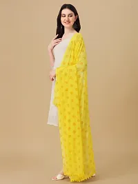 Nimidiya Beautiful Chiffon Flower Hand Print dupatta with Pum Pum Less for Women and Girls (LEMON YELLOW)-thumb1