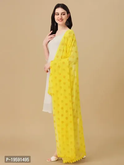 Nimidiya Beautiful Chiffon Flower Hand Print dupatta with Pum Pum Less for Women and Girls (LEMON YELLOW)-thumb2