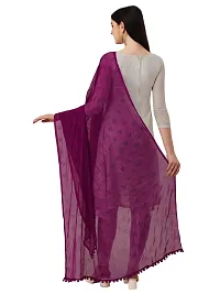 Nimidiya Beautiful Chiffon Flower Hand Print dupatta with Pum Pum Less for Women and Girls (PURPLE)-thumb2