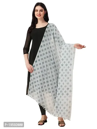 Nimidiya Beautiful Chiffon Flower Hand Print dupatta with Pum Pum Less for Women and Girls (RAMA)-thumb0