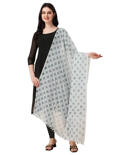 Nimidiya Beautiful Chiffon Flower Hand Print dupatta with Pum Pum Less for Women and Girls (RAMA)