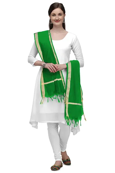 Nimidiya Chanderi Silk Dupatta Solid Women Fashion Chunni Banarsi Border Dupatta (Green)